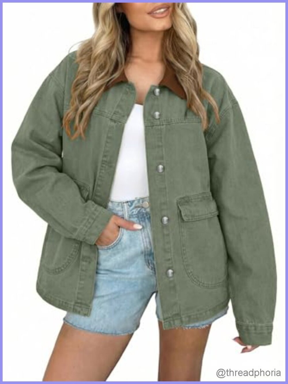Oversized Cotton Blend Denim Jean Jacket Button Down Boyfriend Fit